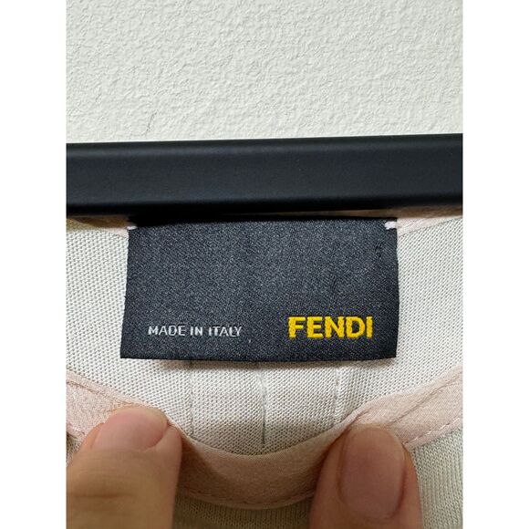 FENDI Silk Blend Bow Back Short Sleeve Tee, Ivory/Pink, Sz 44 (L-XL) - Picture 7 of 11